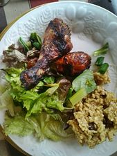 Sticky Oriental Drumsticks with Curried Raisin Rice