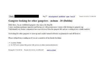 “Male, GSOH, Seeks Like-Minded People” Frustrated Irish Gangster Takes To Craigslist To Find Some New Friends