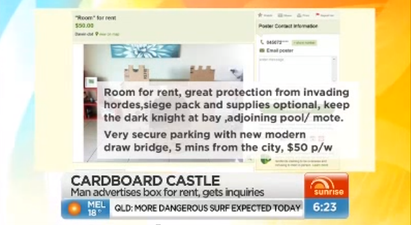VIDEO – Irishman In Darwin Advertises Cardboard Castle To Rent, Receives Enquiries