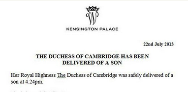 PICTURE – And This Was The Announcement To The World Of The New Royal Baby