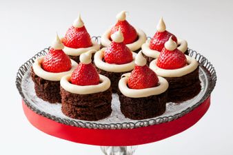 Recipe: Festive Brownies with Strawberry Santa Hats