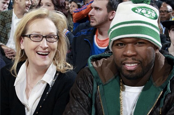 PICS: The Most Unlikely BFFs In Show Business – Meryl Streep And 50 Cent Get “Gangsta” At Basketball Game