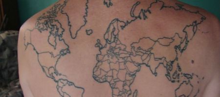 In Photos: Backpacker Documents the Places He’s Visited With Giant Tattoo of the World