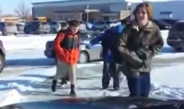 VIDEO: Dad Laughs At School Kids Falling On Ice