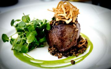 Recipe: Pan Roast Fillet of Beef, Crispy Shallot Rings, Mushroom Duxelle And Green Peppercorn Sauce