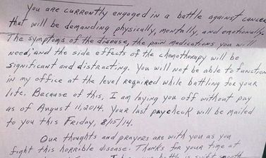 Woman Gets Fired Via Letter After Telling Her Boss She Has Cancer