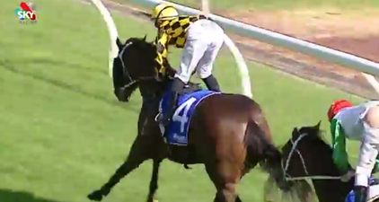 A Cracking Finish! Jockey Left Red-Faced After Falling Victim To Wardrobe Malfunction Mid-Race