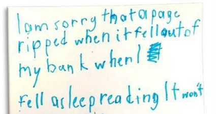 PIC: A Child Wrote The Sweetest Apology Note For Ripping His Library Book – Now They Want To Track Him Down