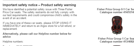 Argos Has Recalled Three Models Of Fisher Price Car Seats