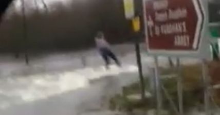 VIDEO: Lady Travels Flooded Roads Of Tipperary On Wakeboard