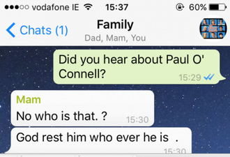 Irish Family WhatsApp Group – Paul O’Connell’s Retirement & Pancake Tuesday