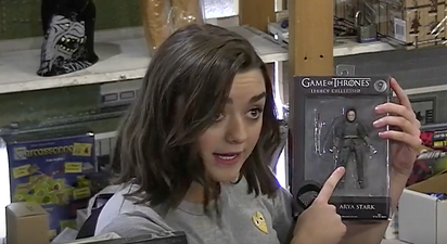 WATCH – Game Of Thrones’ Maisie Williams poses as a game shop employee