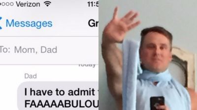 Dad takes delivery of his daughter’s prom dress, tries it on, wins the internet