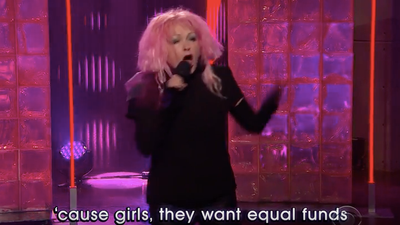 Cyndi Lauper and James Corden sing ‘Girls Just Want Equal Funds’