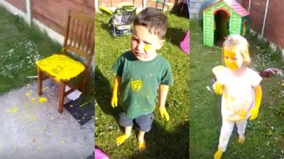 WATCH: Little kids caught yellow-handed deny playing with paint