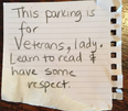 Woman responds to sexist note claiming she’s parking in the wrong spot