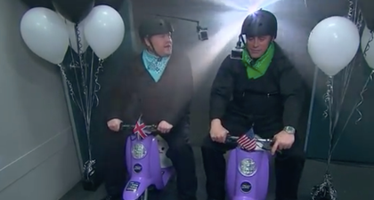 WATCH: Matt Le Blanc and James Corden race in mini scooters