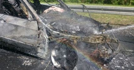 A car caught fire on the M50 this afternoon