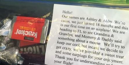 Parents come up with cute idea to make passengers more tolerant of their babies