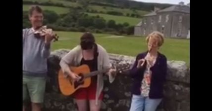 Irish family recreate the Father Ted theme tune outside the Father Ted house