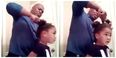 You need to see this adorable little girl encouraging her dad as he does her hair before school