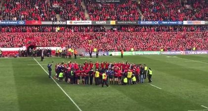 Munster players are overcome with emotion as they sing ‘Stand Up and Fight’ in memory of Anthony Foley