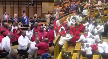 South Africa’s parliament descended into a massive brawl today