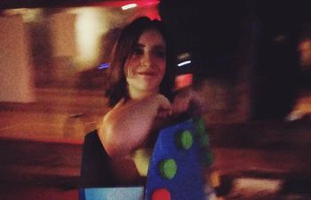 This pregnant burlesque dancer dressed up as a giant birth control packet