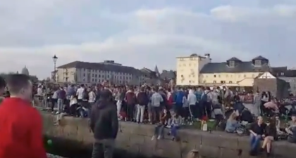 There was a huge crowd enjoying the sun at the Spanish Arch in Galway today