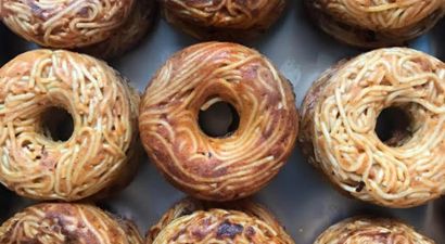 Spaghetti, cheese, and eggs in a donut? We don’t know about this one