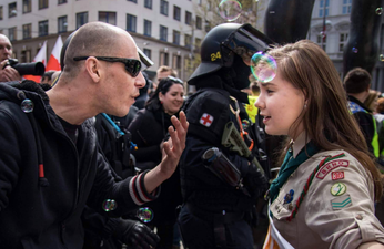 The powerful moment a girl scout stood up to a neo-Nazi is going viral