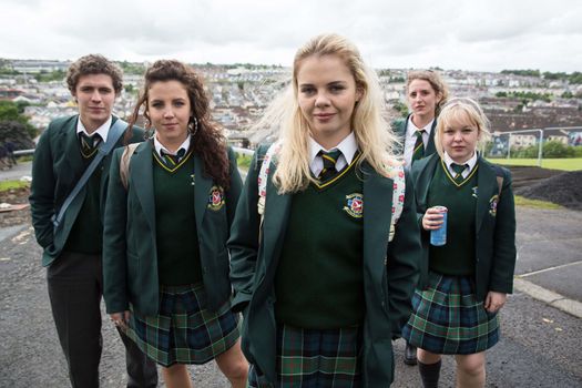 l-r: James Maguire (Dylan Llewellyn), Michelle Mallon (Jamie-Lee O'Donnell), Erin Quinn (Saoirse Jackson), Orla McCool (Louisa Harland), Clare Devlin (NIcola Coughlan),