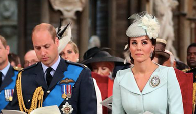 Kate Middleton catches Prince William having a giggle during today’s RAF celebration