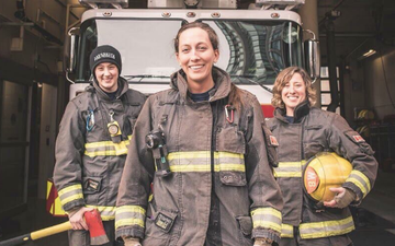 Female firefighters show four-year-old girl women can tackle blazes too