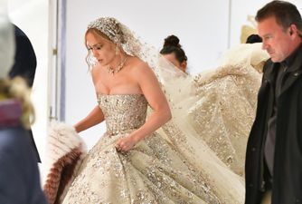 Jennifer Lopez was spotted wearing the most stunning bejewelled wedding dress in New York City