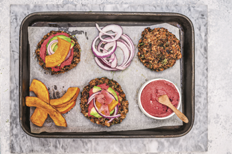 One for the BBQ: The Happy Pear’s protein burger with vegan mayo