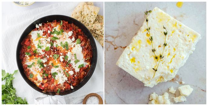 Baked feta eggs