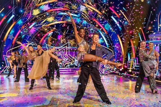 Couples on the dance floor of Strictly Come Dancing.