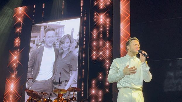 Olly Murs on stage at the O2 arena in London