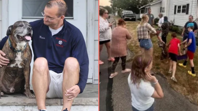 Entire town turns out for dying dog’s final walk