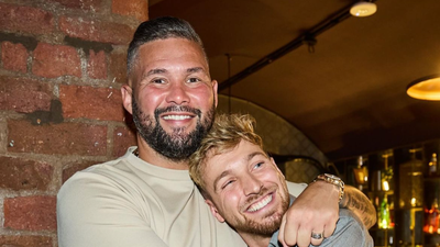 Sam Thompson and Tony Bellew cuddle up as they reunite at party